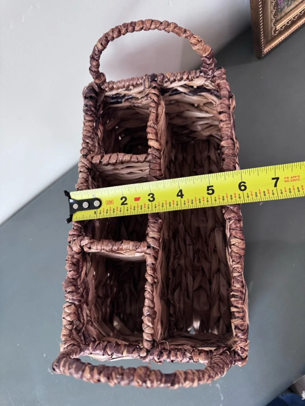 Handwoven Brown Two-Tone Wicker Storage Basket with Handles